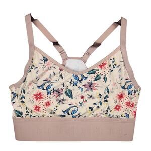 Kari Traa Froys Sports Bra Womens Size XS Bjerk Cream Floral Racerback Wool EUC